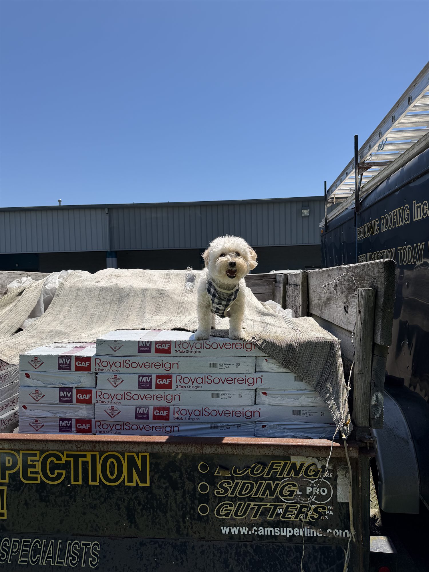 Roofing and exterior materials on a work site